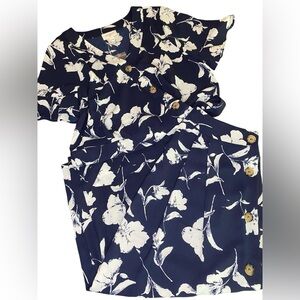 NWT Everly Two Piece Dress Women’s M Top Skirt Buttons Navy White Floral Spring